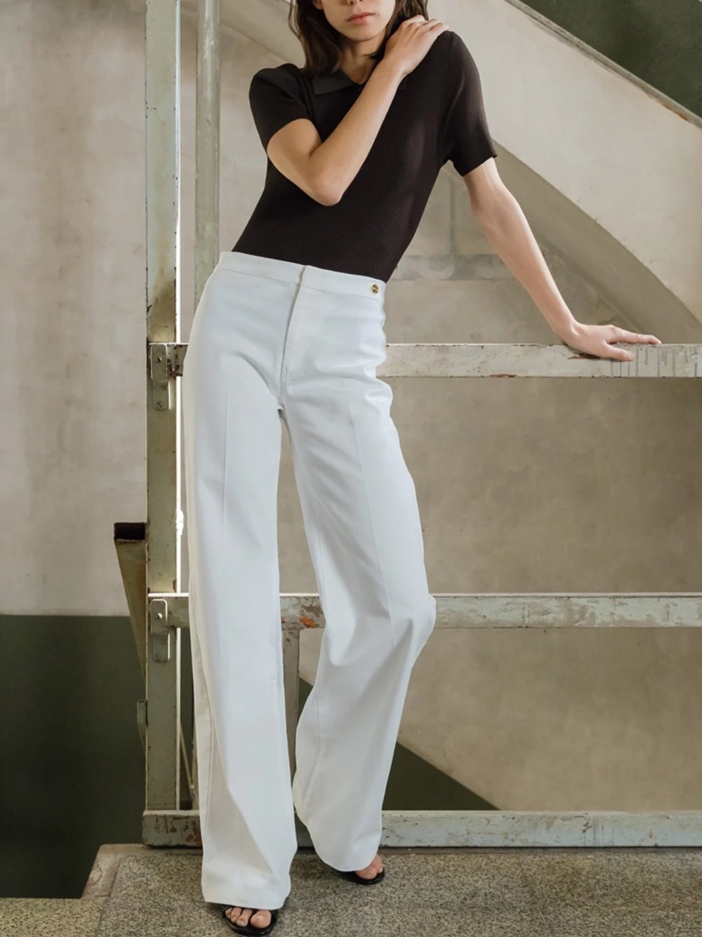 Wide Leg Boot-Cut Pants in White